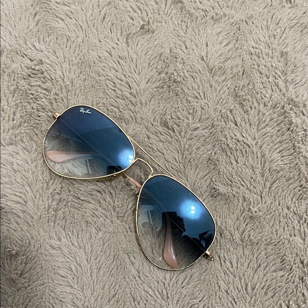 Ray-Ban Gold Frame Sunglasses with Blue Lenses